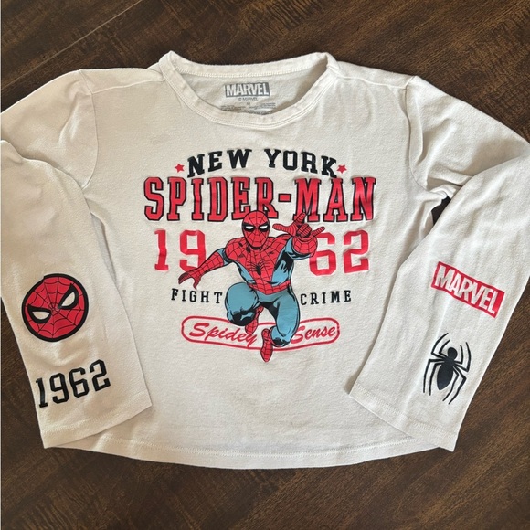 WOMENS MARVEL SPIDER-MAN NY LONG SLEEVE CROP TOP GRAPHIC LOGO HALLOWEEN SIZE MED - Picture 2 of 6